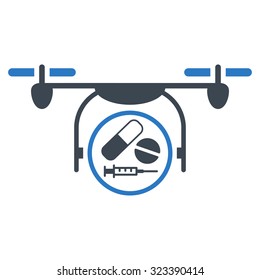 Medication Quadcopter vector icon. Style is bicolor flat symbol, smooth blue colors, rounded angles, white background.