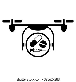 Medication Quadcopter vector icon. Style is flat symbol, black color, rounded angles, white background.