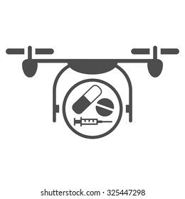 Medication Quadcopter vector icon. Style is flat symbol, gray color, rounded angles, white background.