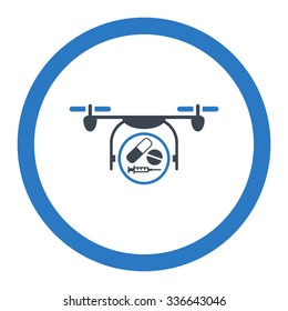 Medication Quadcopter vector icon. Style is bicolor flat rounded symbol, smooth blue colors, rounded angles, white background.