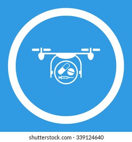 Medication Quadcopter vector icon. Style is flat rounded symbol, white color, rounded angles, blue background.