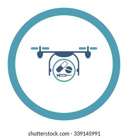 Medication Quadcopter vector icon. Style is bicolor flat rounded symbol, cyan and blue colors, rounded angles, white background.