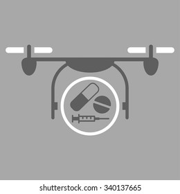 Medication Quadcopter vector icon. Style is bicolor flat symbol, dark gray and white colors, rounded angles, silver background.