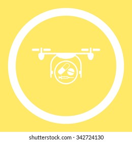 Medication Quadcopter vector icon. Style is flat rounded symbol, white color, rounded angles, yellow background.