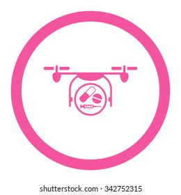 Medication Quadcopter vector icon. Style is flat rounded symbol, pink color, rounded angles, white background.