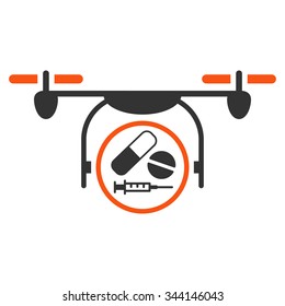 Medication Quadcopter vector icon. Style is bicolor flat symbol, orange and gray colors, rounded angles, white background.