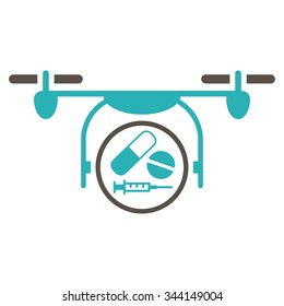 Medication Quadcopter vector icon. Style is bicolor flat symbol, grey and cyan colors, rounded angles, white background.