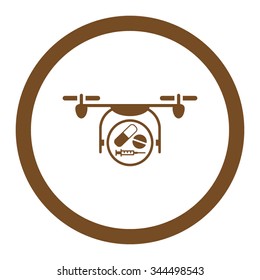 Medication Quadcopter vector icon. Style is flat rounded symbol, brown color, rounded angles, white background.