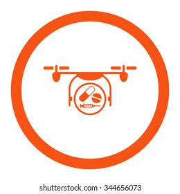 Medication Quadcopter vector icon. Style is flat rounded symbol, orange color, rounded angles, white background.
