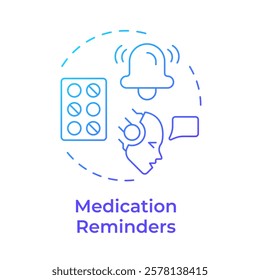 Medication reminders blue gradient concept icon. pharmacy information provide. Healthcare chatbot use case. Round shape line illustration. Abstract idea. Graphic design. Easy to use in presentation