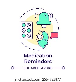 Medication reminders multi color concept icon. pharmacy information provide. Healthcare chatbot use case. Round shape line illustration. Abstract idea. Graphic design. Easy to use in presentation