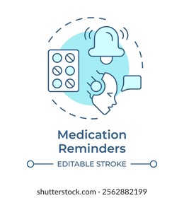 Medication reminders soft blue concept icon. pharmacy information provide. Healthcare chatbot use case. Round shape line illustration. Abstract idea. Graphic design. Easy to use in presentation