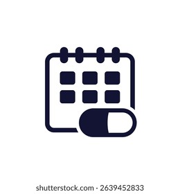 medication schedule icon with calendar and pill, pictogram on white