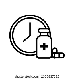 medication schedule time, clock with a bottle of medicine icon vector