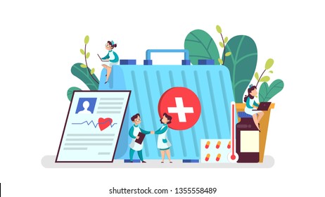 Medication set. Collection of pharmacy drug and first aid. Medicine pill for disease treatment. Drugstore concept. Flat vector illustration