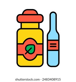 Medication set icon. Pill bottle, ampoule, medicine, drugs, pharmacy, healthcare, treatment, prescription, health, pharmaceutical.