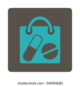 Medication Shopping Bag vector icon. Style is flat rounded square button, cyan and grey colors, white background.