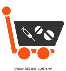 Medication Shopping Cart vector icon. Style is bicolor flat symbol, orange and gray colors, rounded angles, white background.