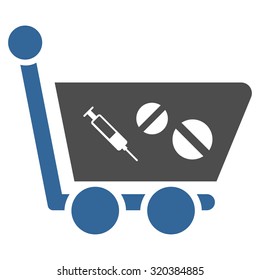 Medication Shopping Cart vector icon. Style is bicolor flat symbol, cobalt and gray colors, rounded angles, white background.