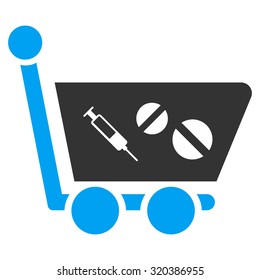 Medication Shopping Cart vector icon. Style is bicolor flat symbol, blue and gray colors, rounded angles, white background.