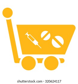 Medication Shopping Cart vector icon. Style is flat symbol, yellow color, rounded angles, white background.