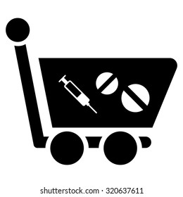 Medication Shopping Cart vector icon. Style is flat symbol, black color, rounded angles, white background.