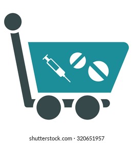 Medication Shopping Cart vector icon. Style is bicolor flat symbol, soft blue colors, rounded angles, white background.