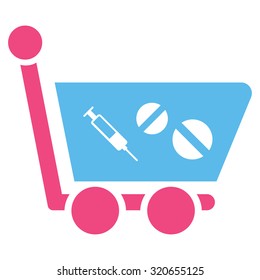 Medication Shopping Cart vector icon. Style is bicolor flat symbol, pink and blue colors, rounded angles, white background.