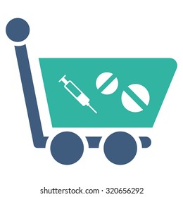 Medication Shopping Cart vector icon. Style is bicolor flat symbol, cobalt and cyan colors, rounded angles, white background.