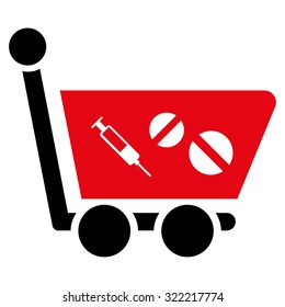 Medication Shopping Cart vector icon. Style is bicolor flat symbol, intensive red and black colors, rounded angles, white background.
