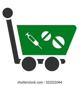 Medication Shopping Cart vector icon. Style is bicolor flat symbol, green and gray colors, rounded angles, white background.