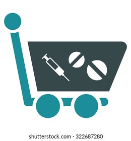 Medication Shopping Cart vector icon. Style is bicolor flat symbol, soft blue colors, rounded angles, white background.