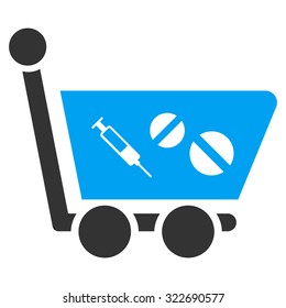 Medication Shopping Cart vector icon. Style is bicolor flat symbol, blue and gray colors, rounded angles, white background.