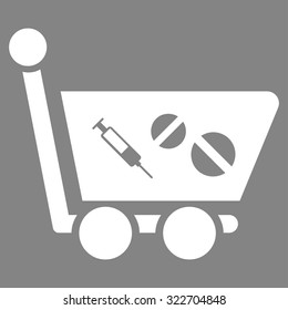 Medication Shopping Cart vector icon. Style is flat symbol, white color, rounded angles, gray background.