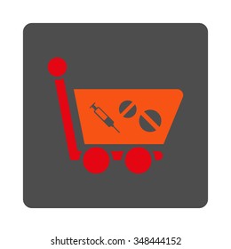 Medication Shopping Cart vector icon. Style is flat rounded square gray button with red symbol, white background.
