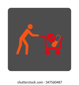 Medication Shopping vector icon. Style is flat rounded square silver button with red symbol, white background.