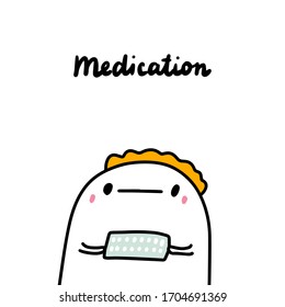 Medication symptom of schizophrenia man expressive in cartoon comic style hand drawn print poster card banner