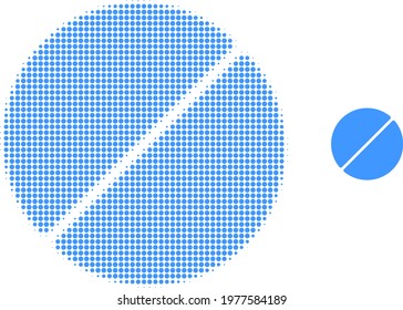 Medication tablet halftone dot icon illustration. Halftone array contains circle points. Vector illustration of medication tablet icon on a white background.