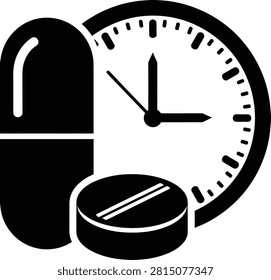 Medication Time Clock Icon for Dosage and Healthcare Reminder
