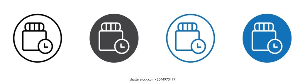 Ícone de tempo de medicação Sinal de logotipo em linha fina contorno