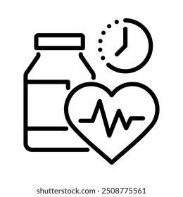 Icono de tiempo de medicación. Estilo de contorno. Vector. Aislar sobre fondo blanco.