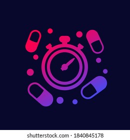 medication time icon with pills, vector