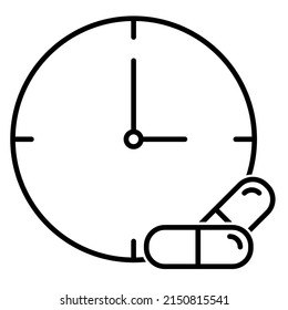 Medication time schedule icon in modern outline style design. Vector illustration isolated on white background.