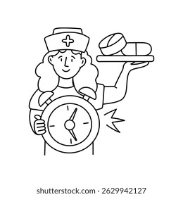 Medication time   vector outline illustrations. EPS 10 file