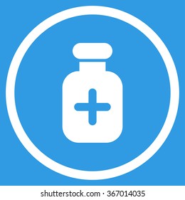 Medication Tube vector icon. Style is flat circled symbol, white color, rounded angles, blue background.