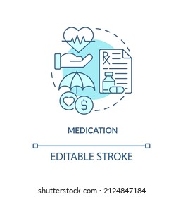 Medication turquoise concept icon. Pain alleviation. Hospice provided services abstract idea thin line illustration. Isolated outline drawing. Editable stroke. Arial, Myriad Pro-Bold fonts used