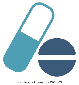 Medication vector icon. Style is bicolor flat symbol, cyan and blue colors, rounded angles, white background.