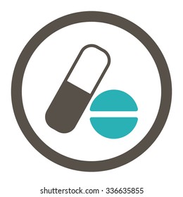 Medication vector icon. Style is bicolor flat rounded symbol, grey and cyan colors, rounded angles, white background.