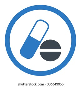 Medication vector icon. Style is bicolor flat rounded symbol, smooth blue colors, rounded angles, white background.