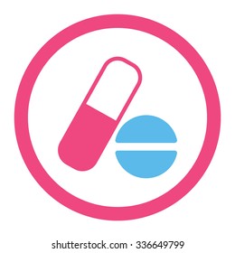 Medication vector icon. Style is bicolor flat rounded symbol, pink and blue colors, rounded angles, white background.